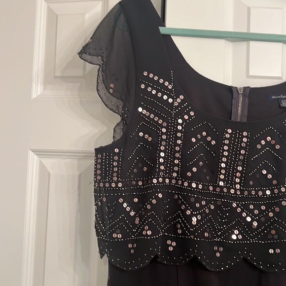 Beaded and Sequined Gray Mini Holiday Party Dress - Picture 3 of 4